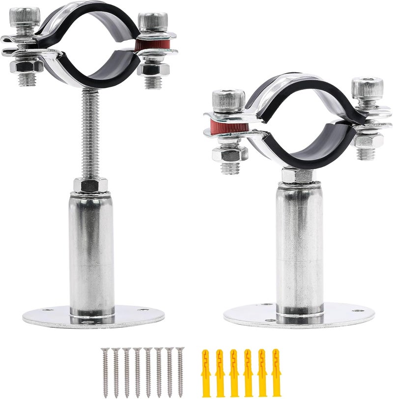 PEROMI 2 Pack Pipe Supports,304 Stainless Steel Wall Mount Ceiling Mount Pipe Bracket Clamp Ring Hanger with Screws for Pipe OD 15-19mm, Bracket Adjustable Height 50-100mm - Image 1
